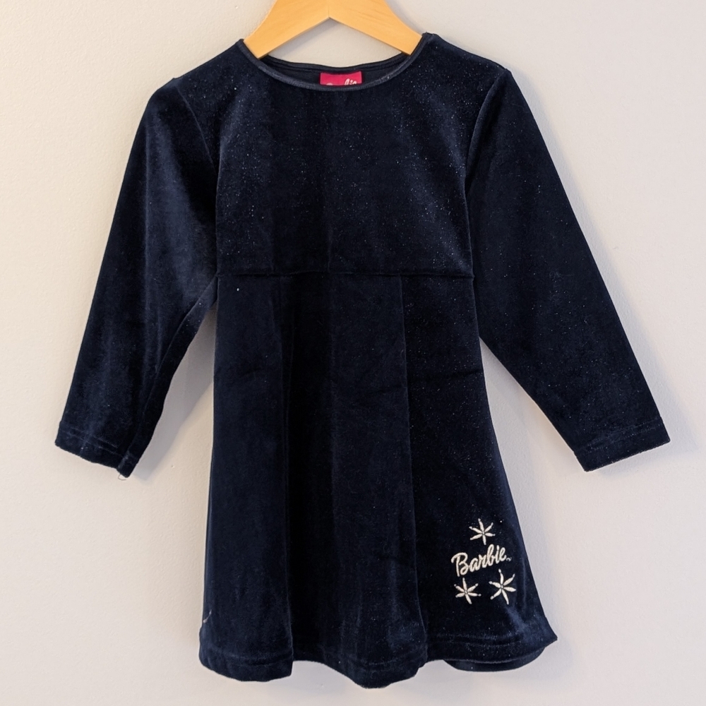 2/$30 💜 Vintage Y2K Barbie Navy Velour Sparkle Dress | 3T | 2000 Mattel Tag